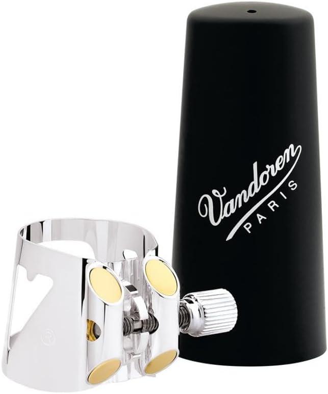 imageVandoren LC07P Optimum Ligature and Plastic Cap for Alto Saxophone Gilded with 3 Interchangeable Pressure Plates BlackEb Clarinet