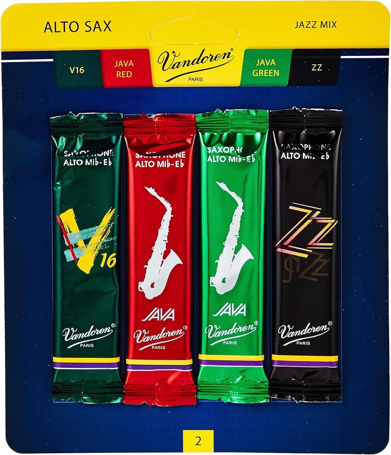 imageVandoren SRMIXA3 Alto Sax Jazz Reed Mix Card includes 1 each ZZ V16 JAVA and JAVA Red Strength 3Strength 2