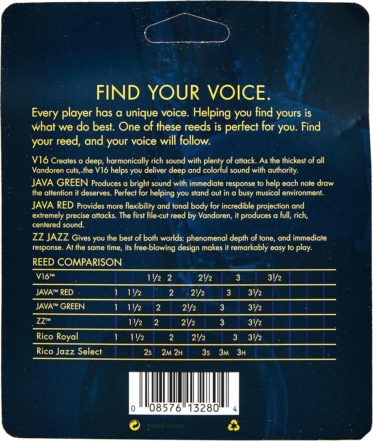 imageVandoren SRMIXA3 Alto Sax Jazz Reed Mix Card includes 1 each ZZ V16 JAVA and JAVA Red Strength 3Strength 2