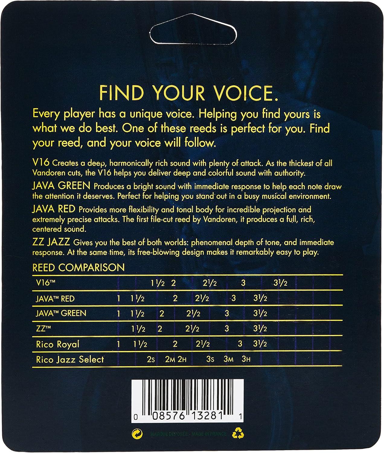 imageVandoren SRMIXA3 Alto Sax Jazz Reed Mix Card includes 1 each ZZ V16 JAVA and JAVA Red Strength 3Strength 25
