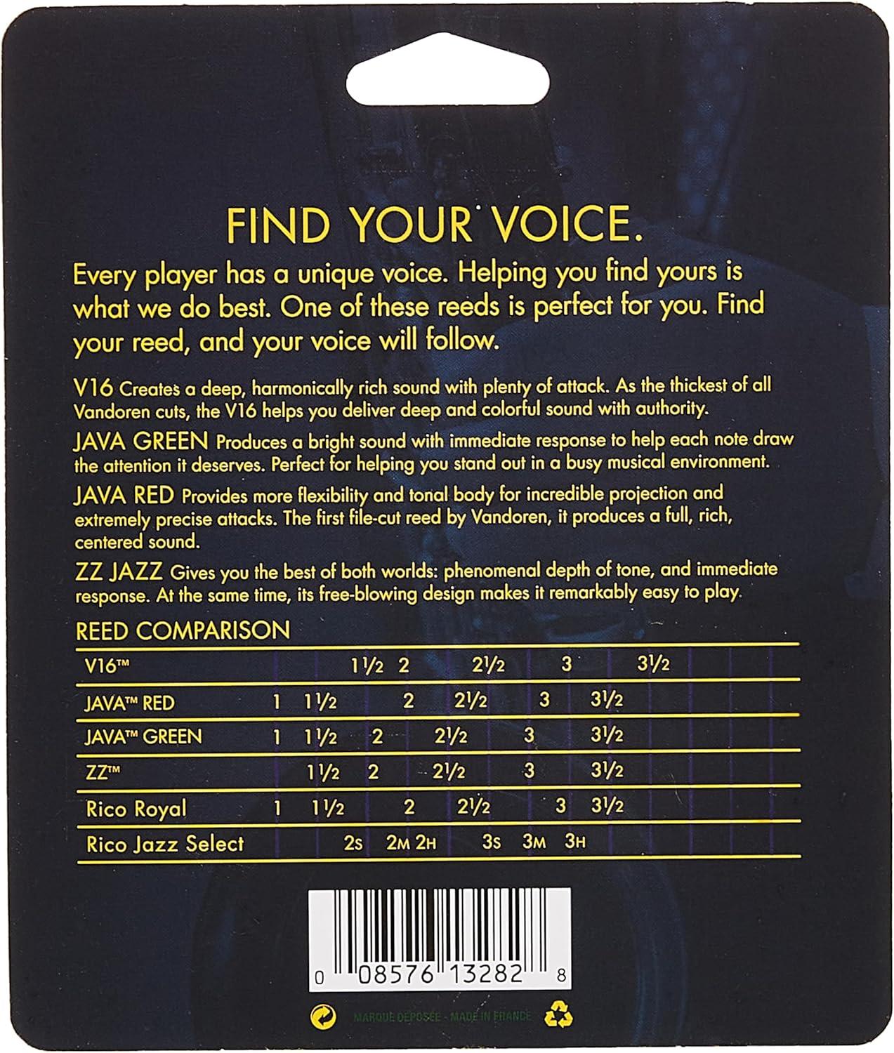 imageVandoren SRMIXA3 Alto Sax Jazz Reed Mix Card includes 1 each ZZ V16 JAVA and JAVA Red Strength 3Strength 3