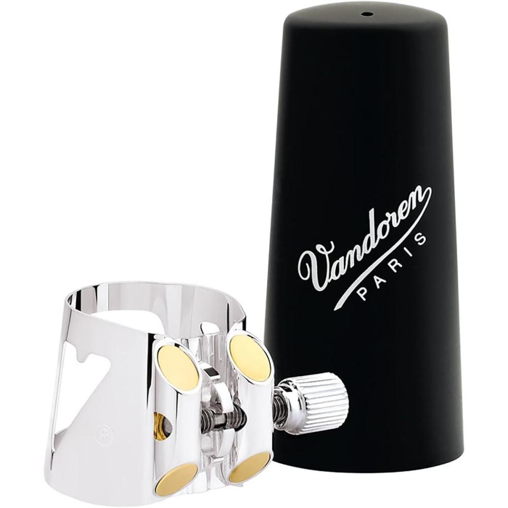 imageVandoren LC07P Optimum Ligature and Plastic Cap for Alto Saxophone Gilded with 3 Interchangeable Pressure Plates BlackAlto Clarinet