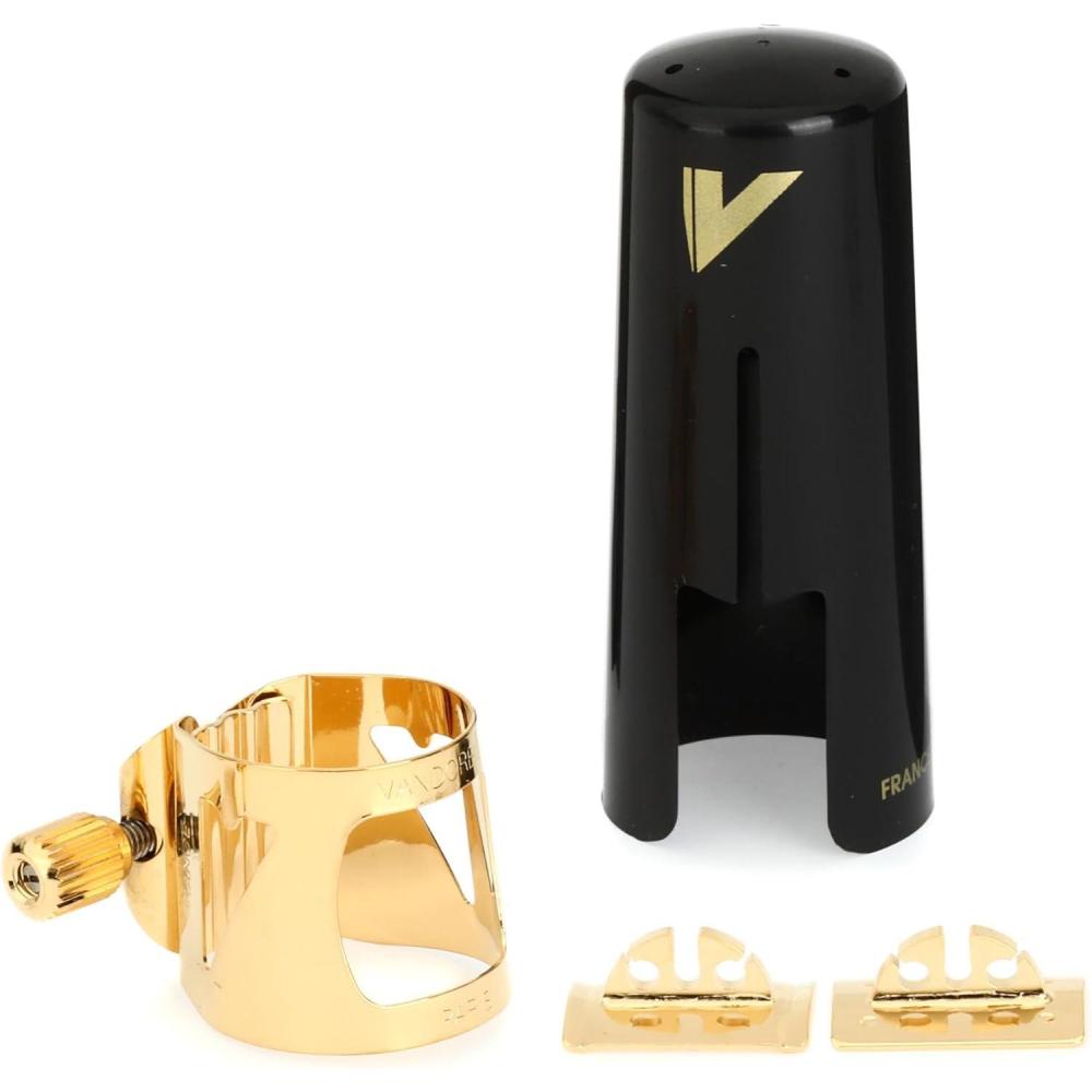 imageVandoren LC07P Optimum Ligature and Plastic Cap for Alto Saxophone Gilded with 3 Interchangeable Pressure Plates BlackAlto Sax