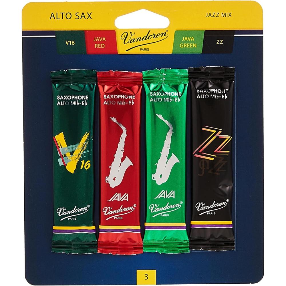 imageVandoren SRMIXA3 Alto Sax Jazz Reed Mix Card includes 1 each ZZ V16 JAVA and JAVA Red Strength 3Strength 3