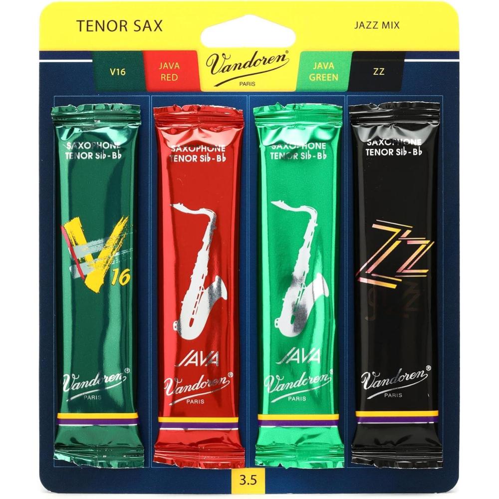imageVandoren SRMIXT3 Tenor Sax Jazz Reed Mix Card includes 1 each ZZ V16 JAVA and JAVA Red Strength 3Strength 35