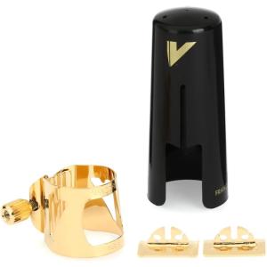 imageVandoren LC07P Optimum Ligature and Plastic Cap for Alto Saxophone Gilded with 3 Interchangeable Pressure Plates BlackAlto Sax
