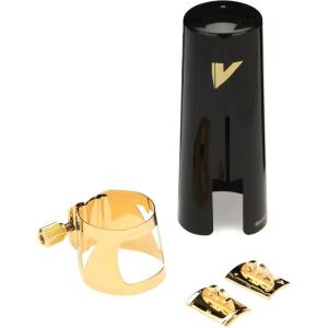 imageVandoren LC07P Optimum Ligature and Plastic Cap for Alto Saxophone Gilded with 3 Interchangeable Pressure Plates BlackBari Sax