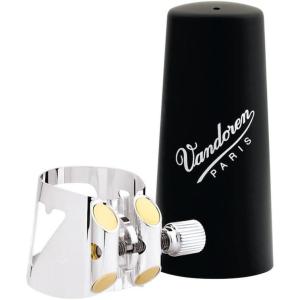 imageVandoren LC07P Optimum Ligature and Plastic Cap for Alto Saxophone Gilded with 3 Interchangeable Pressure Plates BlackGerman Clarinet