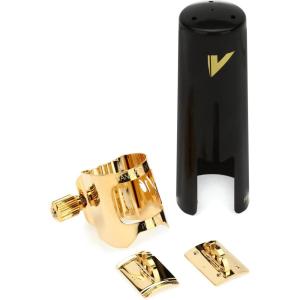 imageVandoren LC07P Optimum Ligature and Plastic Cap for Alto Saxophone Gilded with 3 Interchangeable Pressure Plates BlackMetal Tenor Sax