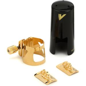 imageVandoren LC07P Optimum Ligature and Plastic Cap for Alto Saxophone Gilded with 3 Interchangeable Pressure Plates BlackSop Sax