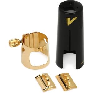 imageVandoren LC07P Optimum Ligature and Plastic Cap for Alto Saxophone Gilded with 3 Interchangeable Pressure Plates BlackTenor Sax