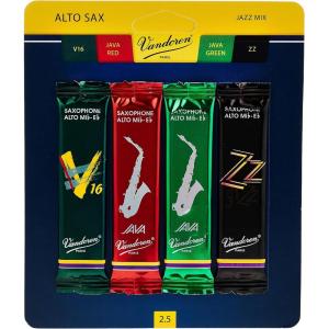 imageVandoren SRMIXA3 Alto Sax Jazz Reed Mix Card includes 1 each ZZ V16 JAVA and JAVA Red Strength 3Strength 25