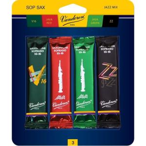 imageVandoren SRMIXS3 Soprano Sax Jazz Reed Mix Card includes 1 each ZZ V16 JAVA and JAVA Red Strength 3Strength 3