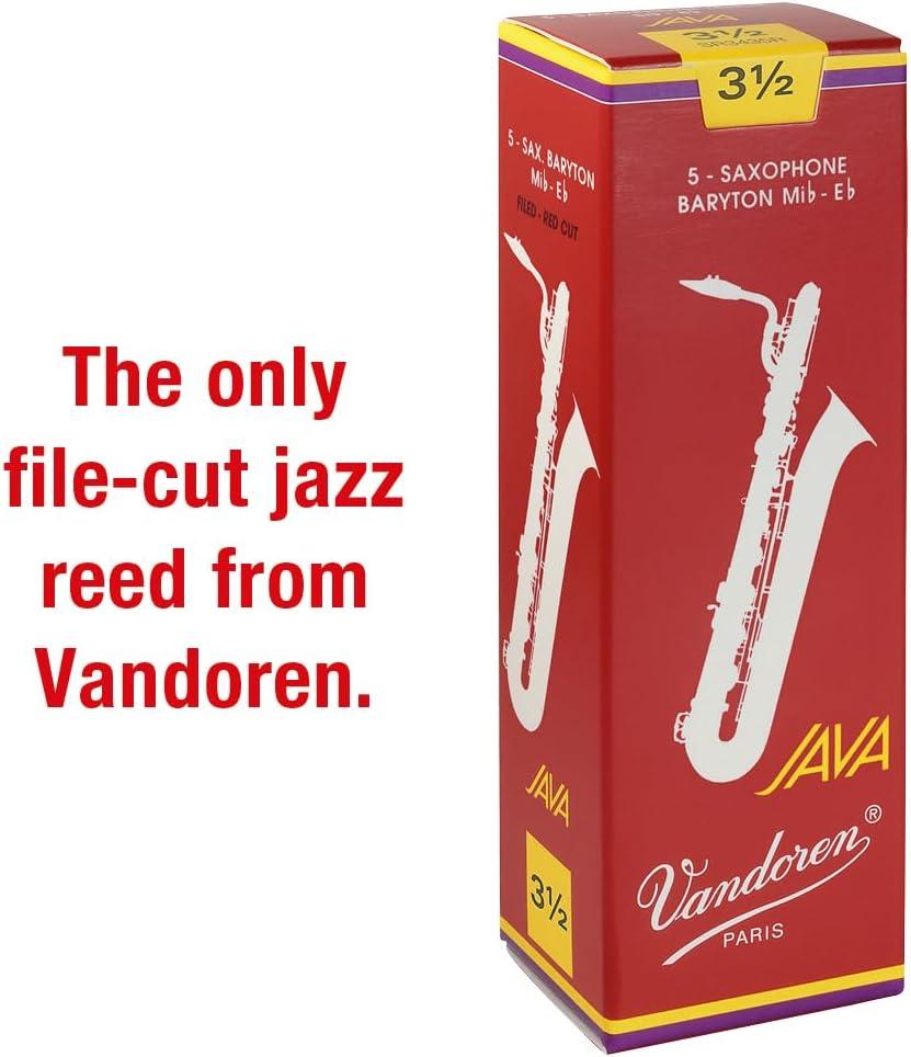 imageVandoren SR343R Bari Sax JAVA Red Reeds Strength 3 Box of 5Strength 35
